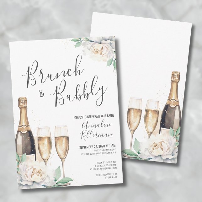 Champagne Floral Brunch And Bubbly Bridal Shower Invitation (Floral Brunch And Bubbly Bridal Shower Invitation)