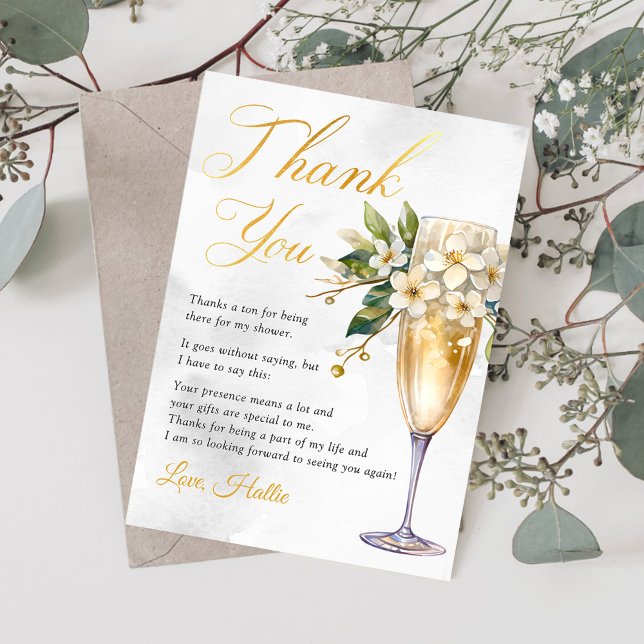 Champagne Floral Brunch And Bubbly Bridal Shower Thank You Card (Creator Uploaded)