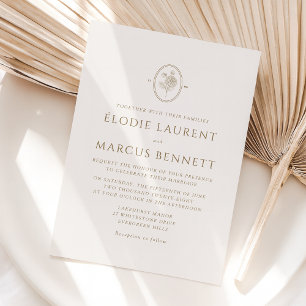 Champagne Floral Oval Monogram Wedding Invitation