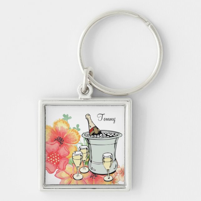 Champagne Floral Tie Key Chain! Ring (Front)