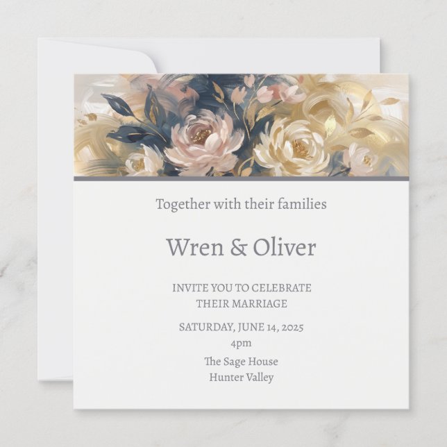 Champagne Floral Wedding Invitation (Front)