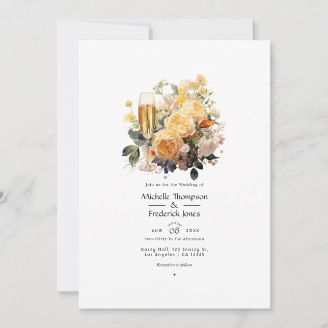 Champagne Floral Wedding Invitation (Front)