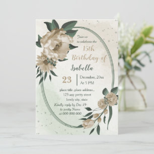 champagne flowers greenery birthday invitation