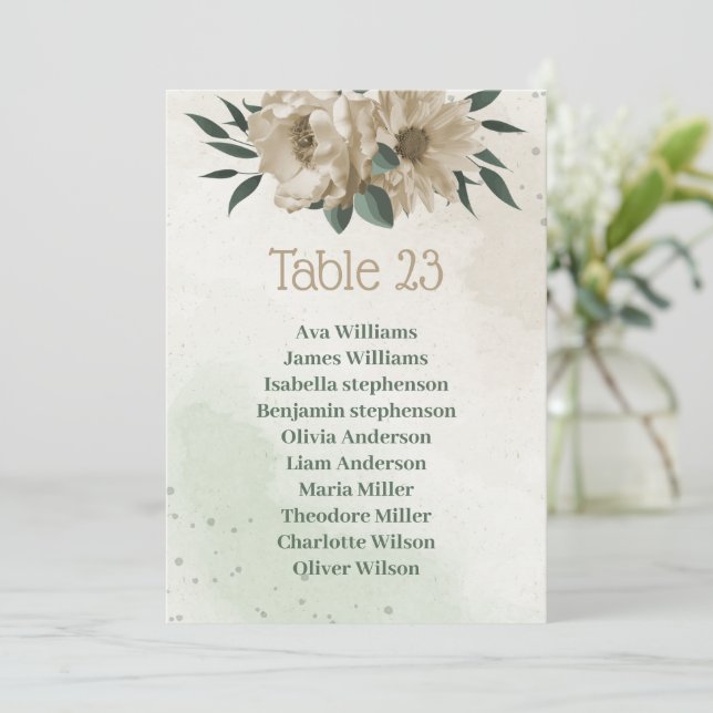 champagne flowers greenery botanical seating chart invitation (Standing Front)