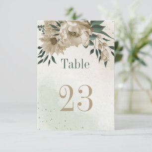 champagne flowers greenery botanical table number