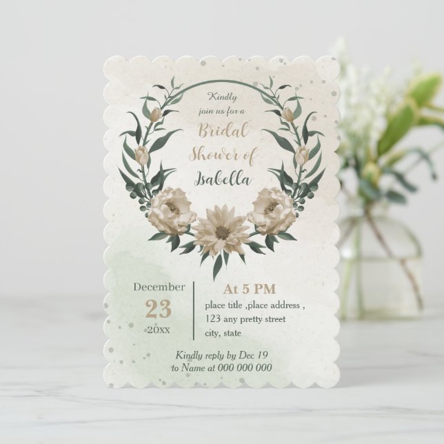 champagne flowers greenery bridal shower invitation (Standing Front)