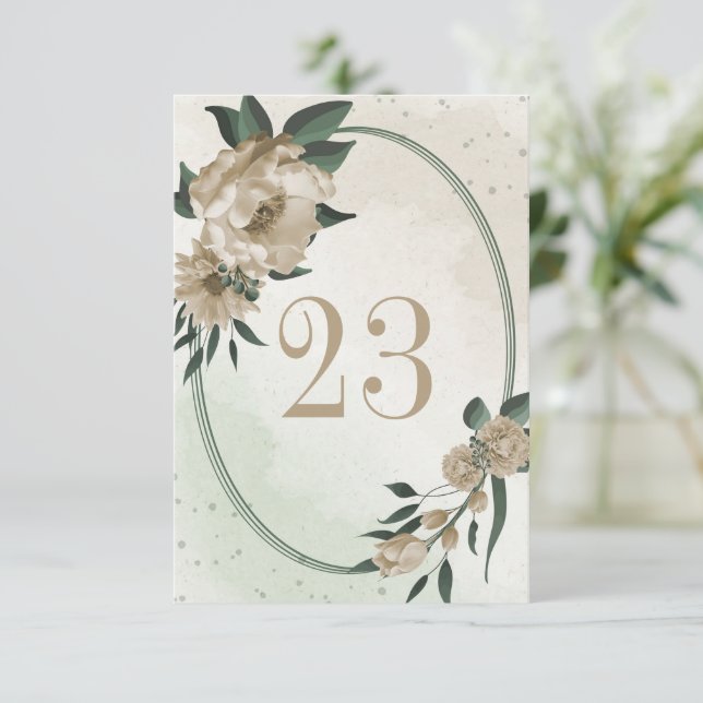 champagne flowers greenery geometric table number (Standing Front)