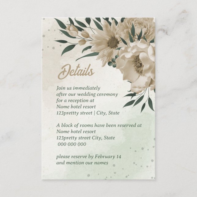 champagne flowers greenery wedding enclosure card (Front)