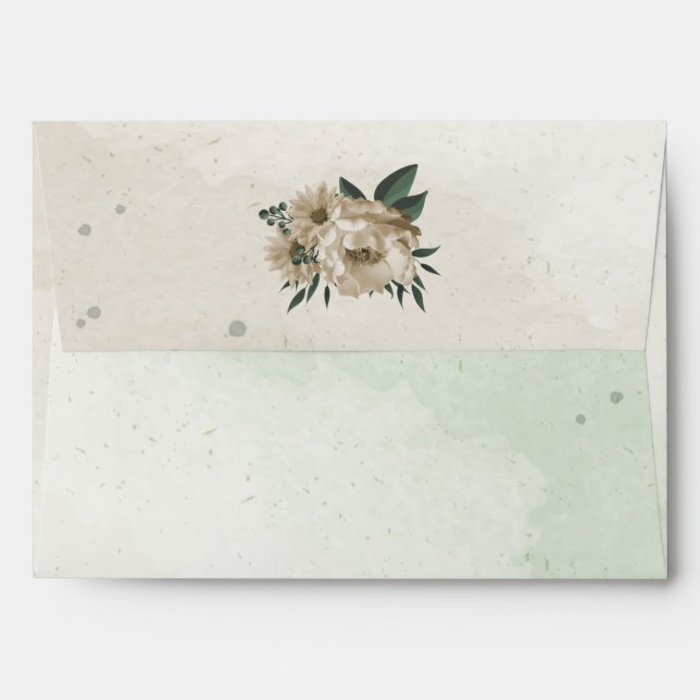 champagne flowers greenery wedding envelope (Back (Top Flap))