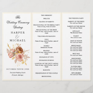 champagne flowers Tri-Fold wedding program