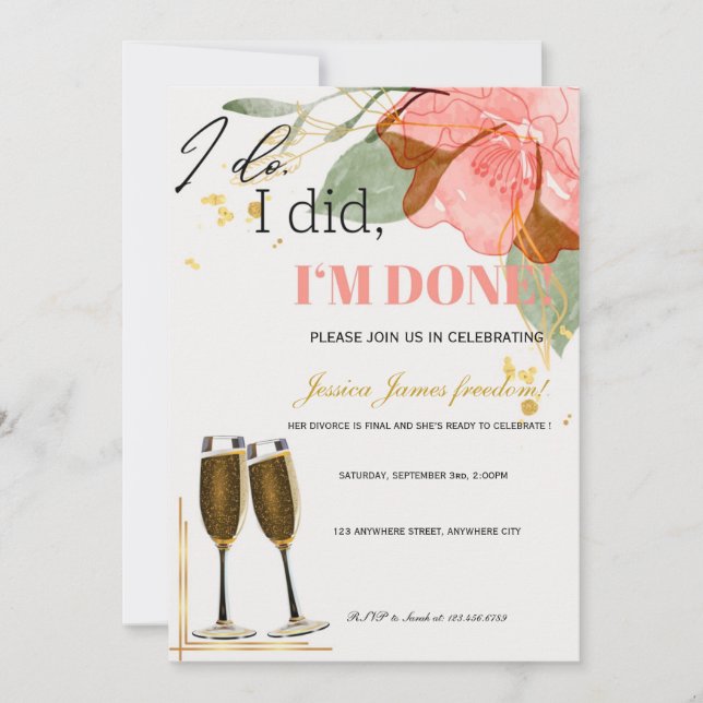 Champagne Flute Divorce Party Invitation (Front)
