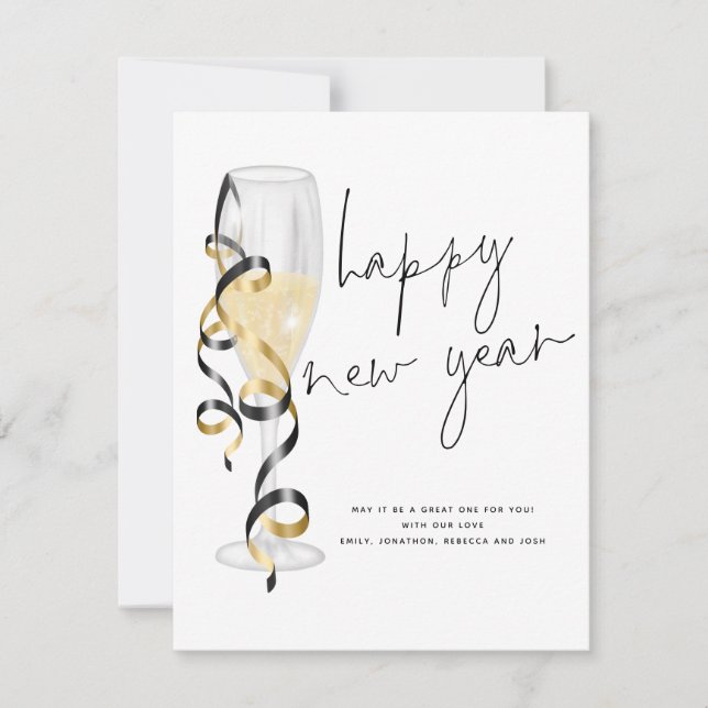 Champagne Flute Script Happy New Year Card (Front)