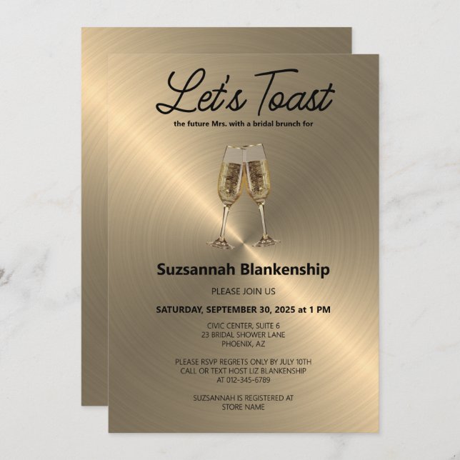 Champagne Flute Toast Bridal Shower Template (Front/Back)
