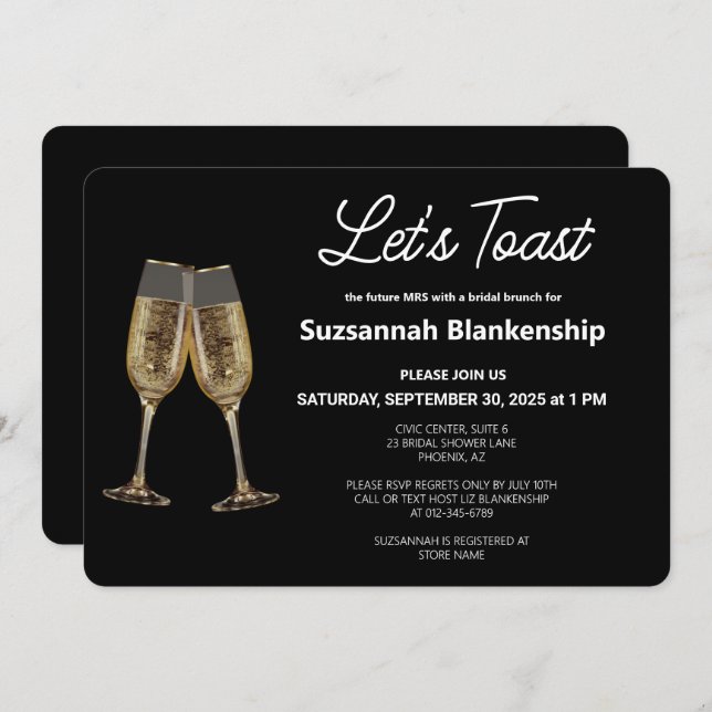 Champagne Flute Toast Bridal Shower Template (Front/Back)