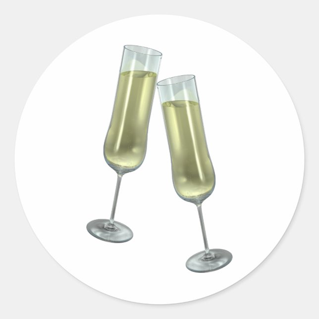 Champagne flutes couple classic round sticker (Front)