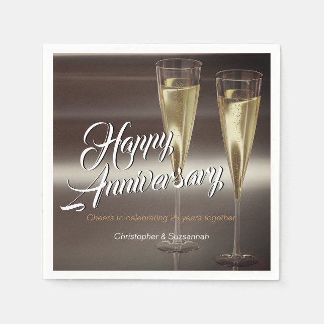 Champagne Flutes Custom Happy Anniversary Napkins (Front)