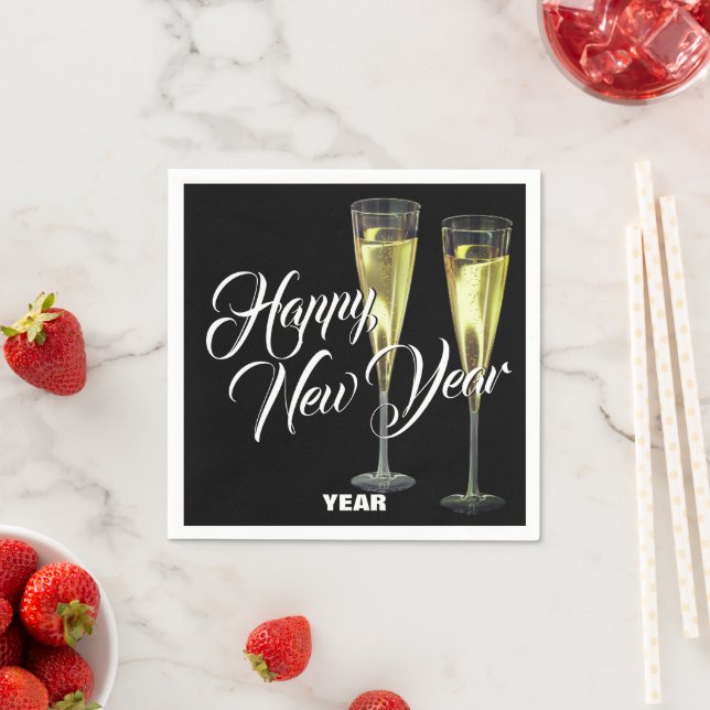 Champagne Flutes Custom Happy New Year Napkin (Insitu)