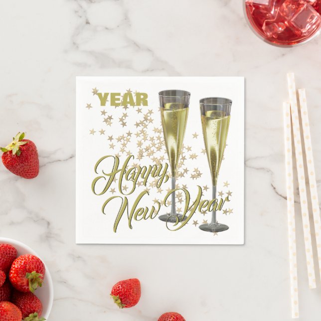 Champagne Flutes Custom Happy New Year Napkin (Insitu)
