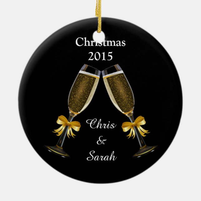 Champagne Flutes on Black Ceramic Tree Decoration (Back)
