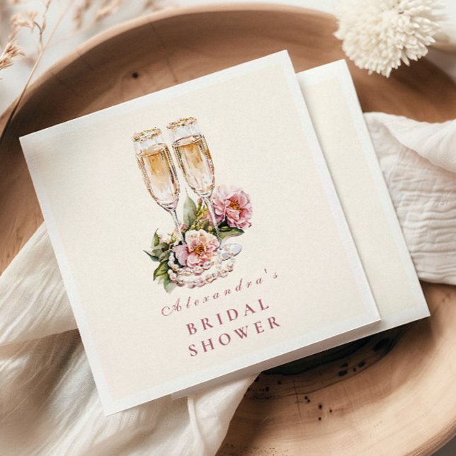 Champagne Flutes & Pearls Bridal Shower Napkin (Creator Uploaded)