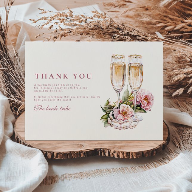 Champagne Flutes & Pearls Bridal Shower Thank You Card (Creator Uploaded)