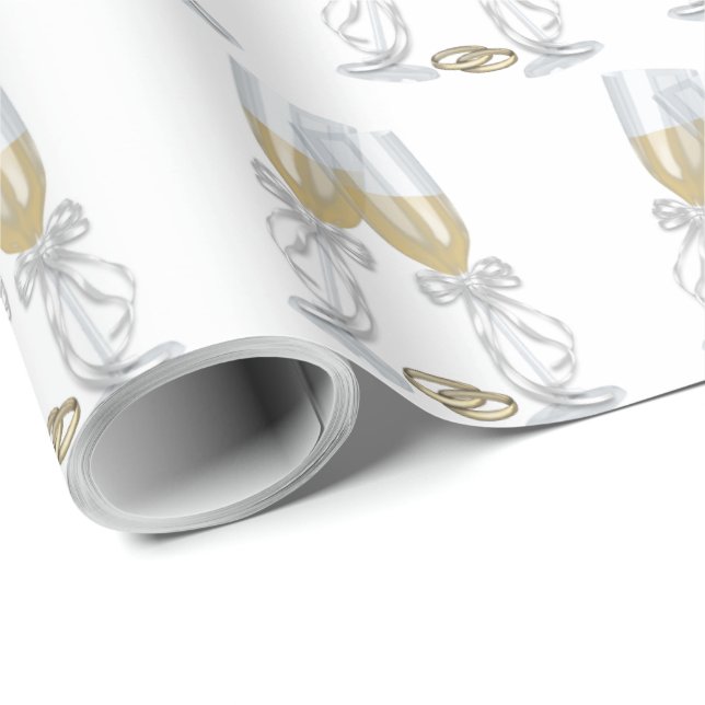 Champagne flutes with wedding rings wrapping paper (Roll Corner)