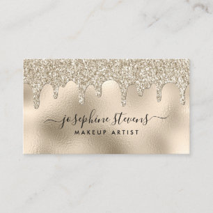 Champagne Foil Glitter Drips Script Typography Business Card