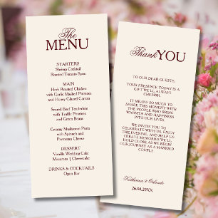 Champagne Formal Old Money Wedding Menu Thank You