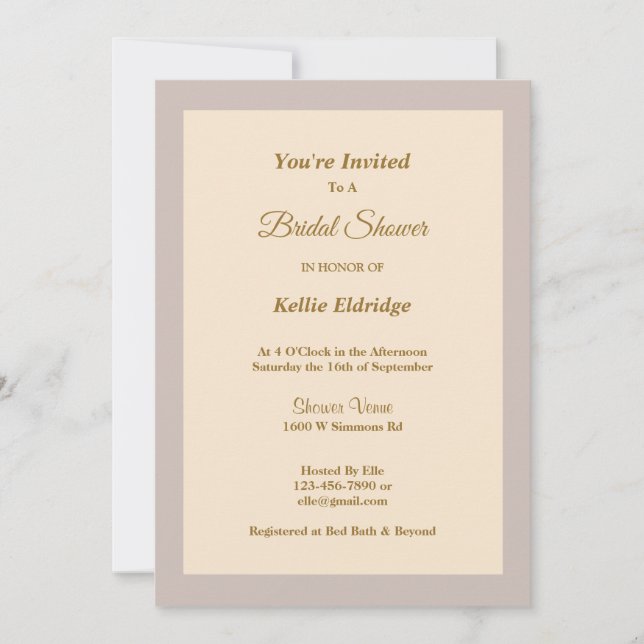 Champagne Framed Bridal Shower Invitation (Front)