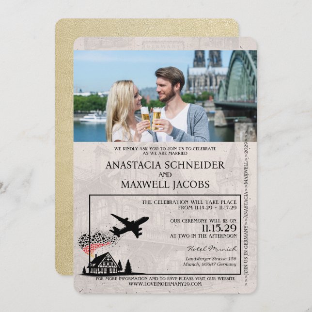 Champagne Germany Passport Wedding Invitation (Front/Back)