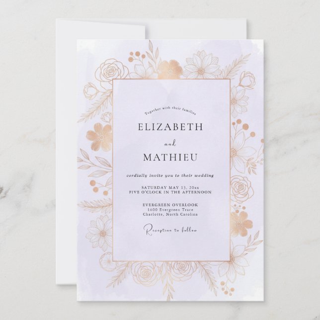 Champagne Gilded Petals Wedding Invitation (Front)