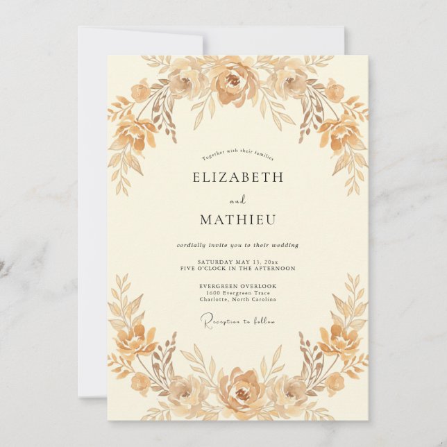 Champagne Gilded Wreath Wedding Invitation (Front)