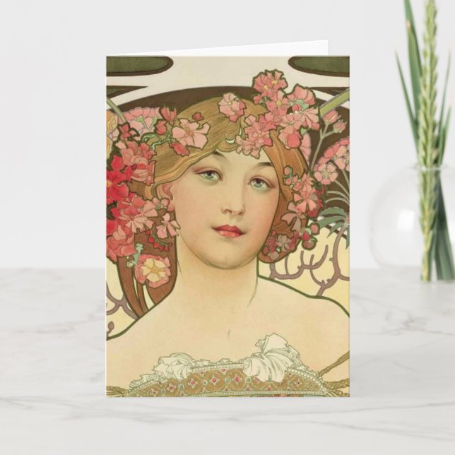Champagne Girl Alphonse Mucha Greeting Card (Front)