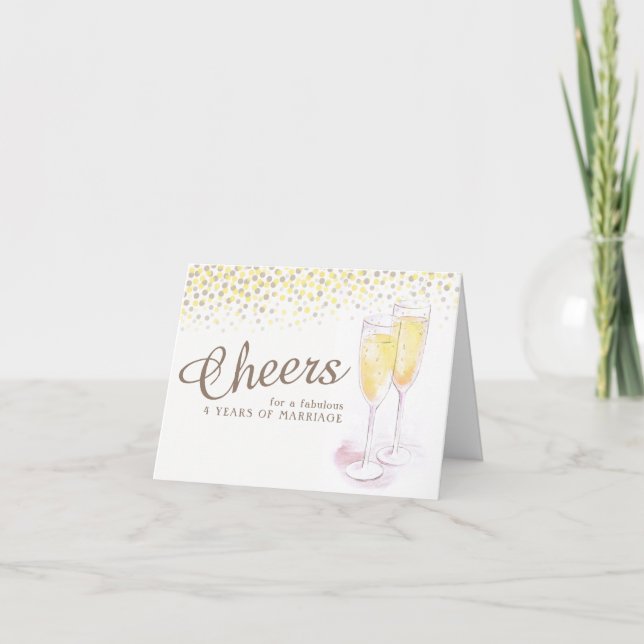 Champagne glass 4th wedding anniversary art card (Front)