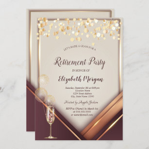 Champagne Glass Balloons Gold Frame Retirement Invitation