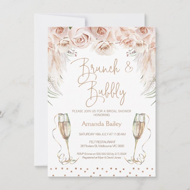 Champagne Glass Boho Brunch Bridal Shower Invitation (Front)