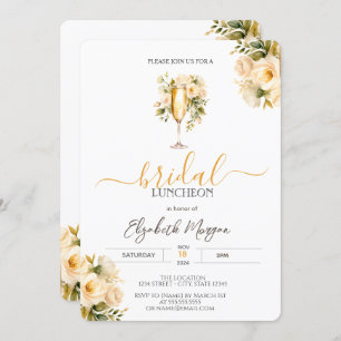 Champagne Glass Chic Roses Bridal Luncheon Invitation