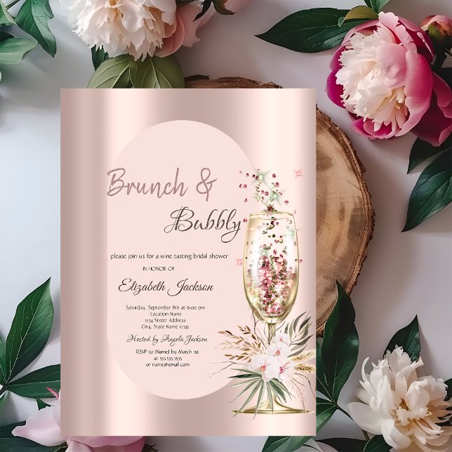 Champagne Glass Drips Flowers Rose Gold Invitation (Creator Uploaded)