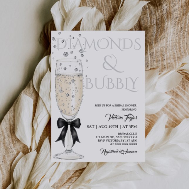 Champagne Glass Elegant Bow Bridal Shower Invitation (Creator Uploaded)