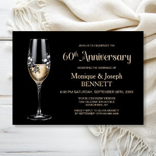 Champagne Glass Floral 60th Wedding Anniversary Invitation