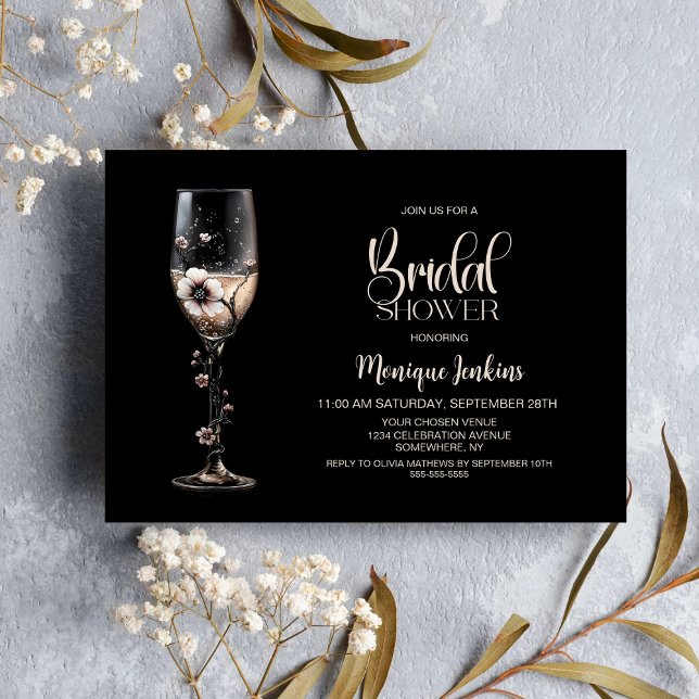 Champagne Glass Floral Bridal Shower Invitation (Creator Uploaded)