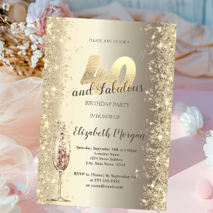 Champagne Glass Gold Confetti Frame 40th Birthday Invitation