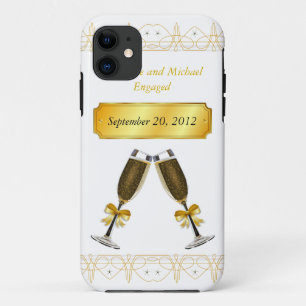 Champagne Glass Gold Wedding or Engagement Date Case-Mate iPhone Case