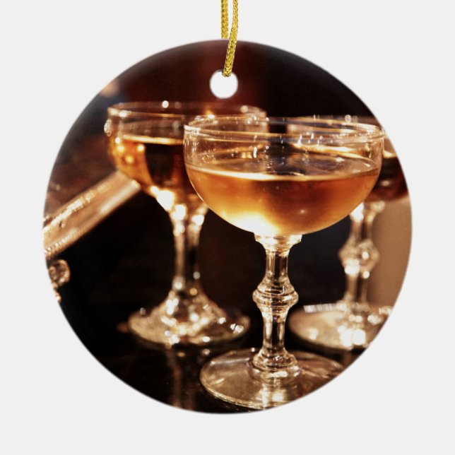 champagne glass golden toast ceramic tree decoration (Front)