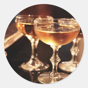 champagne glass golden toast classic round sticker