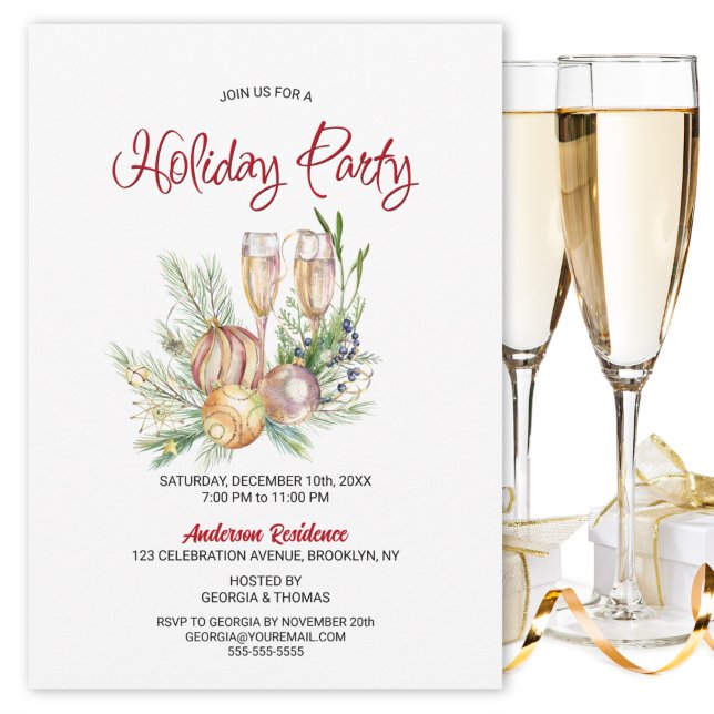 Champagne Glass Holiday Party Invitation (Creator Uploaded)