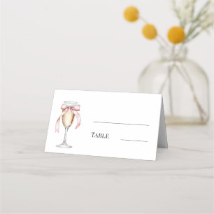 Champagne glass pink bow bridal shower table place card