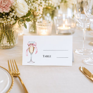 Champagne glass pink bow bridal shower table place card