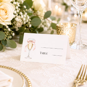Champagne glass pink bow cream bridal shower table place card