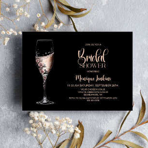 Champagne Glass Pink Floral Bridal Shower Invitation